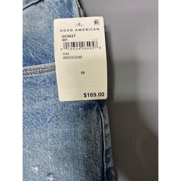 NWT Good American Classic Jeans Size 10 Blue Distressed High Rise Straight Leg - Picture 2 of 4
